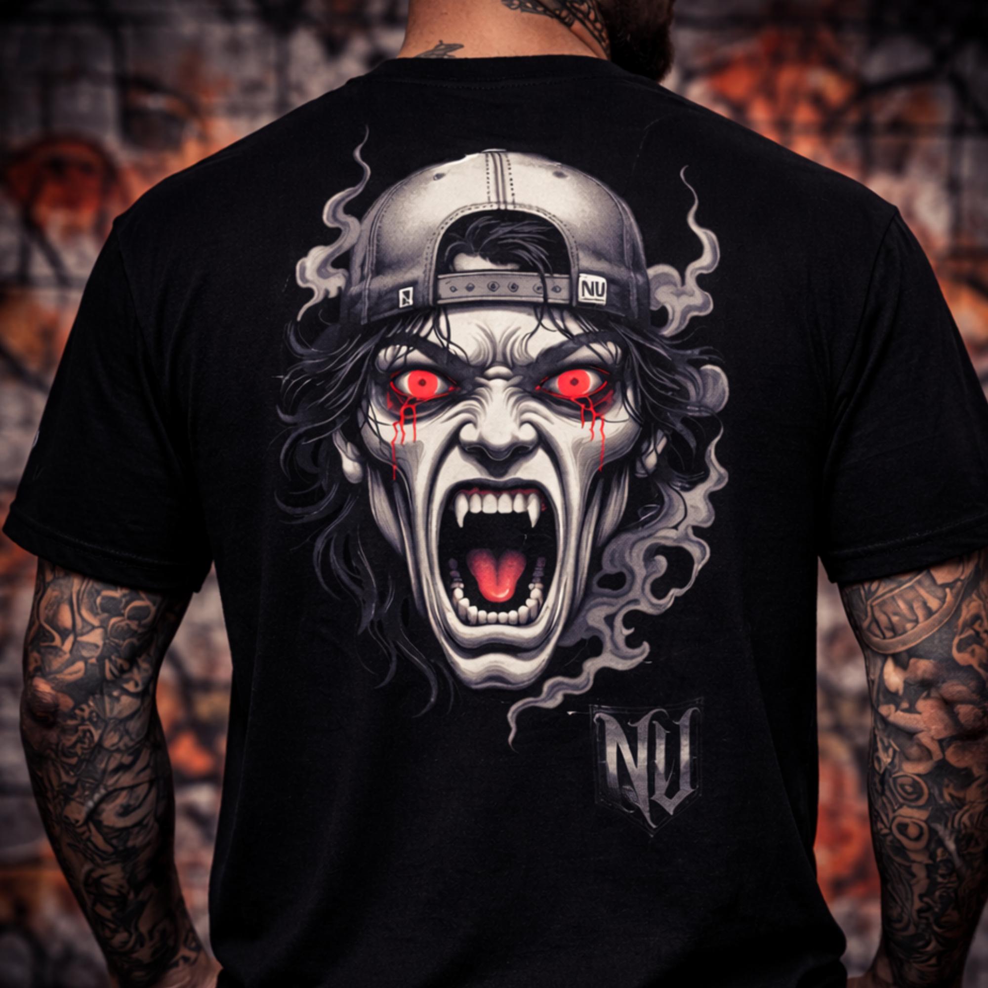 Demon scream red eye front and back print tee — Y2K streetwear