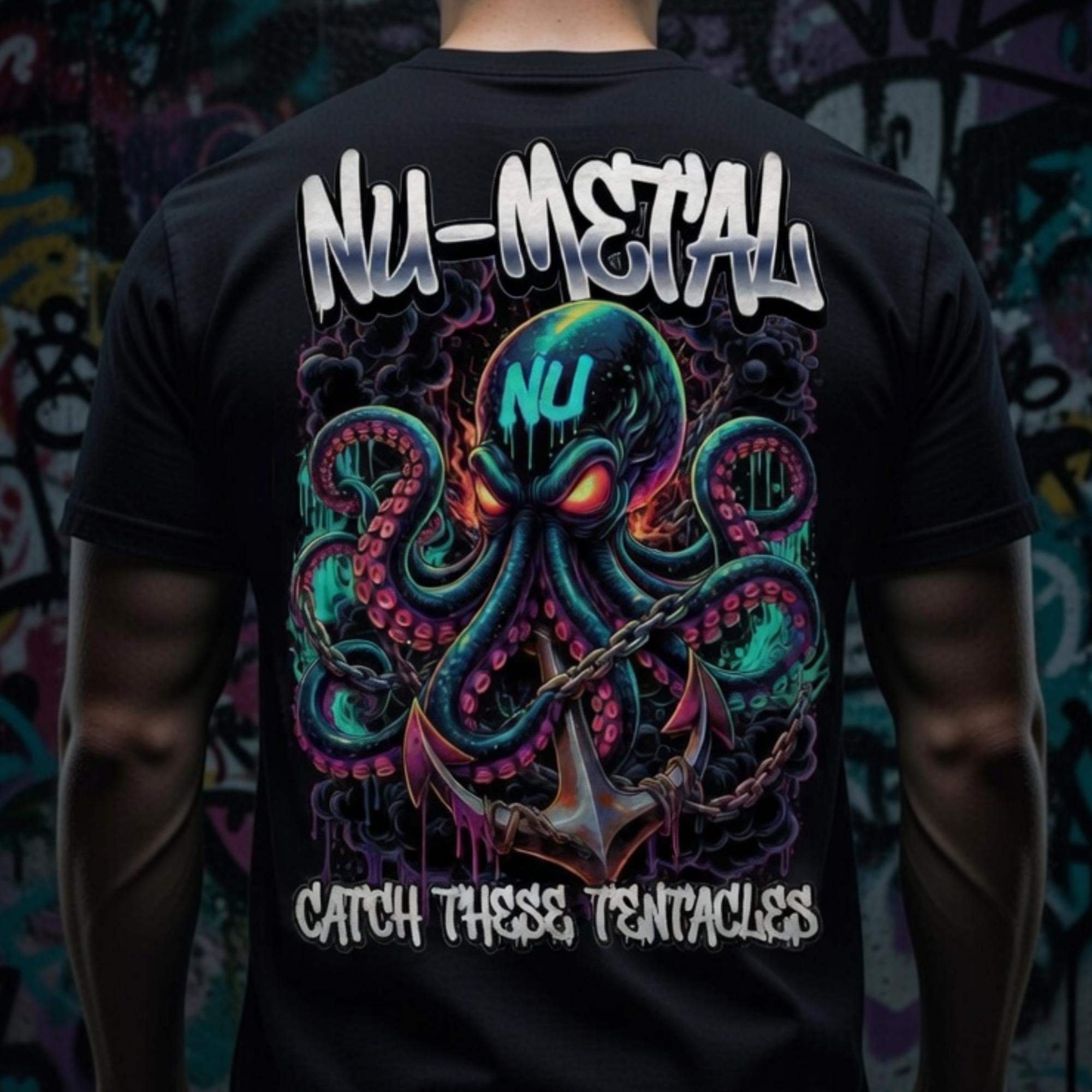 Octopus tentacles tattoo-style back print tee — dark streetwear