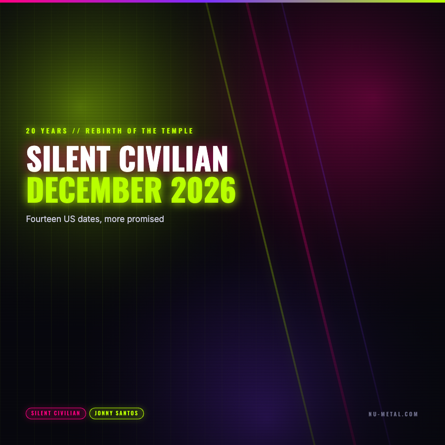 Silent Civilian Rebirth Of The Temple 20th anniversary December 2026 tour graphic, Nu Metal News 13 October 2026
